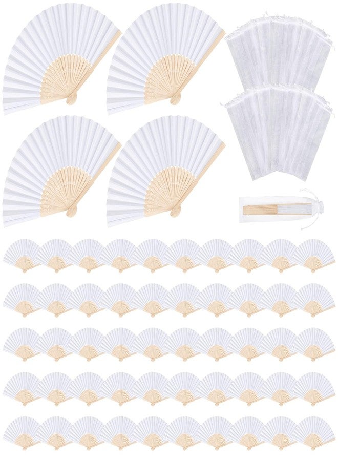 MCEAST 60 Pieces Wedding Handheld Paper Fans White Bamboo Folding Paper Fans with 60 Organza Bags Foldable Cool Wedding Favors Wedding Fans for Guests Party Favors DIY Decoration - Image 1
